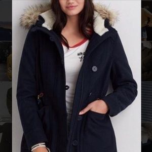 American Eagle Wool Parka in Deep Blue